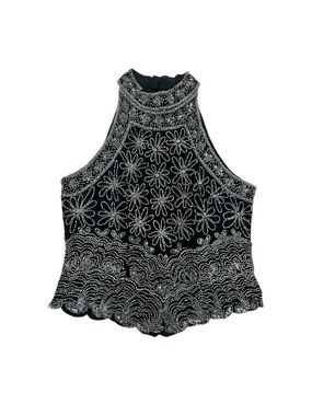 VTG Mark & John By Gopal Silk Black Beaded Halter Top Blouse Elegant Party Small